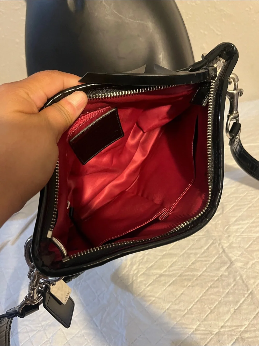 Coach Black Patent Quilted Crossbody with Dual Front Pockets